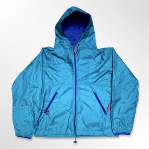 Vintage Sierra Designs Hooded Windbreaker Jacket Men's Large Teal Blue Nylon 90s
